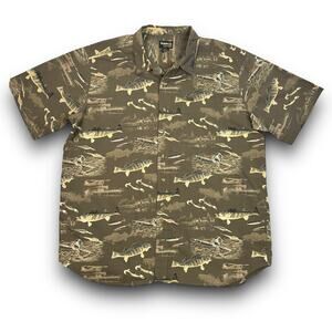 NEW Guide Series Fish Print Short Sleeve Button Front Shirt Cotton Green 2XL